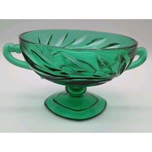 Indiana Glass Emerald Green Willow Pedestal Candy Dish Footed